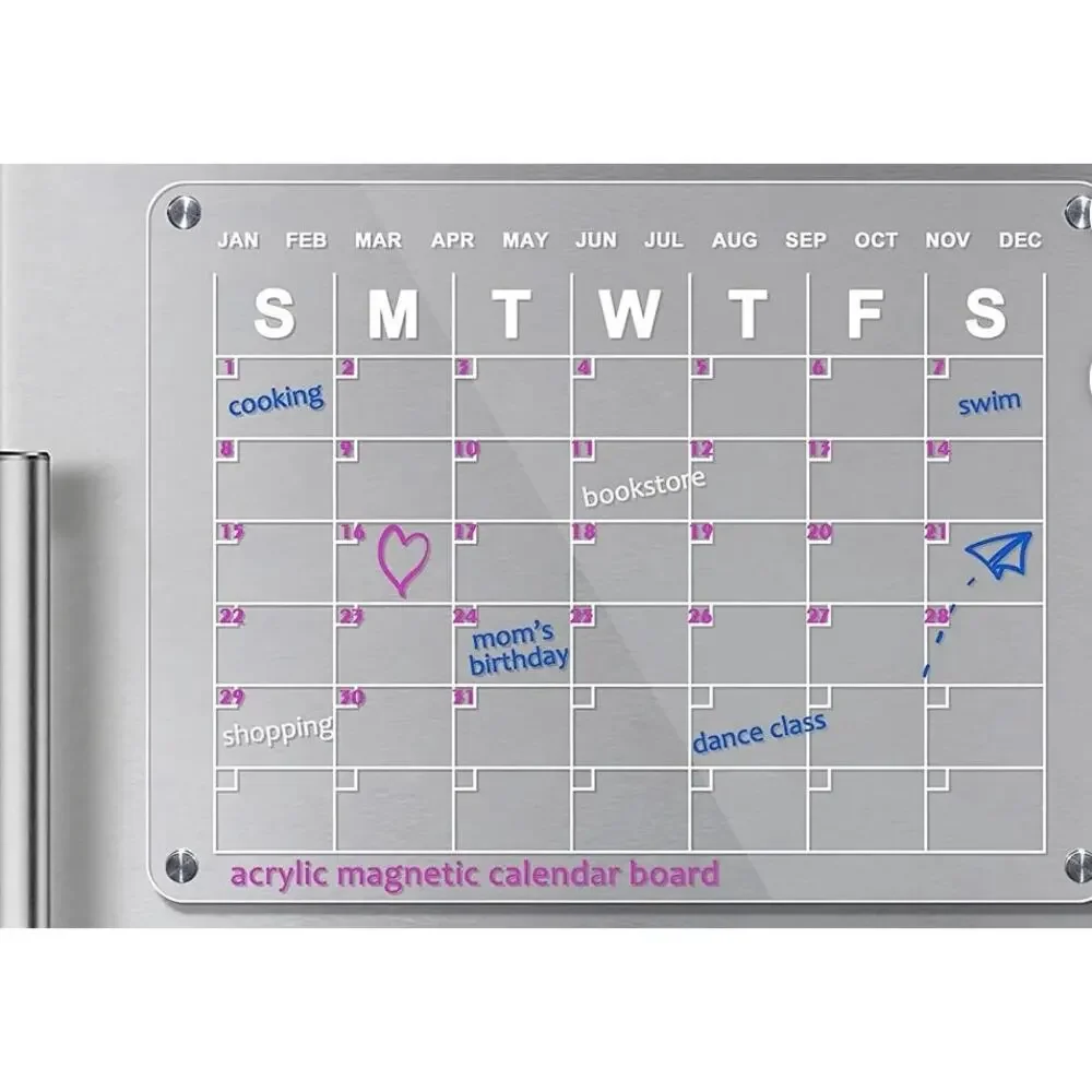 Acrylic Magnetic Dry Erase Fridge Board Monthly & Weekly Planner w/ 8 Markers